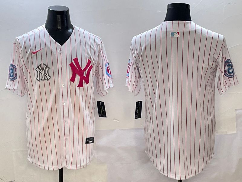 Men New York Yankees Blank White Stripe Jointly Name Nike 2025 MLB Jersey style 5